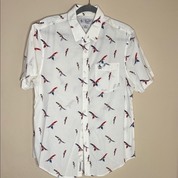 Original Penguin White Parrot Print Casual Shirt - Picture 1 of 1